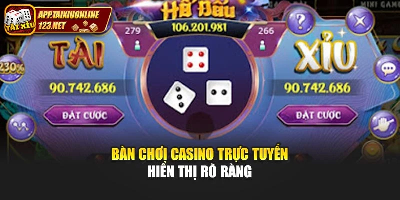 Bàn chơi casino trực tuyến hiển thị rõ ràng
