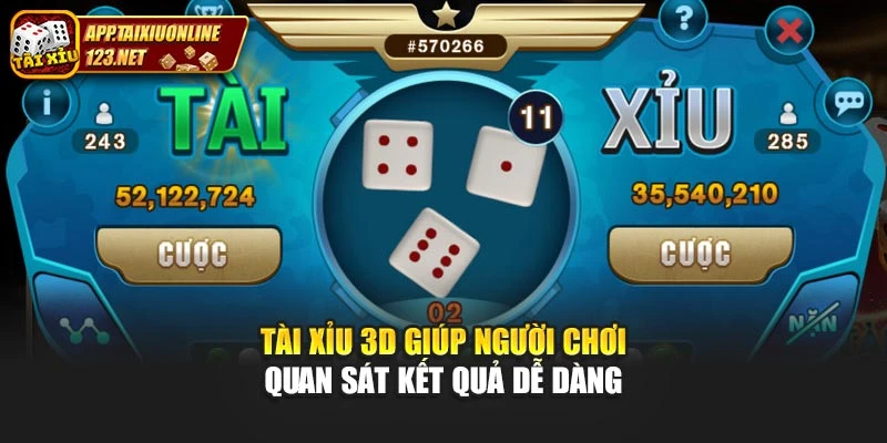 Tài xỉu 3D giúp người chơi quan sát kết quả dễ dàng